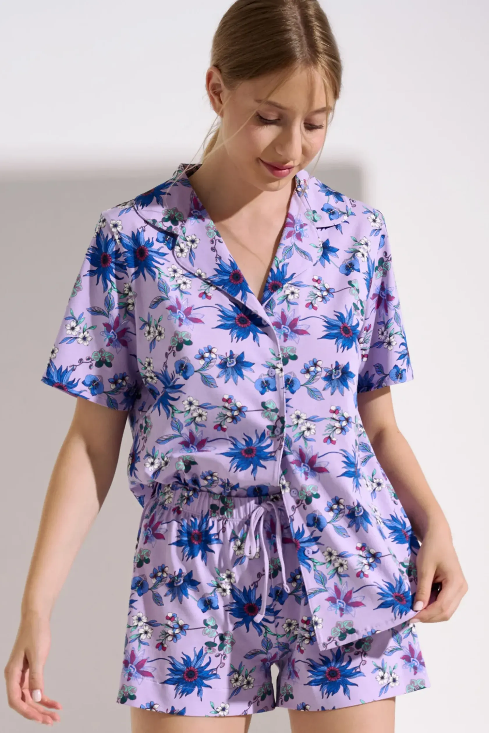 Lisca Pyjama mit Schlafshirt und Shorts »Flowers«|Damen Pyjamas