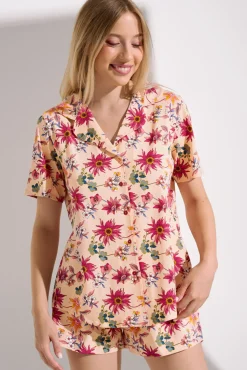 Lisca Pyjama mit Schlafshirt und Shorts »Flowers«|Damen Pyjamas