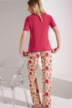 Lisca Pyjama mit Schlafshirt und Hose »Flowers«|Damen Pyjamas