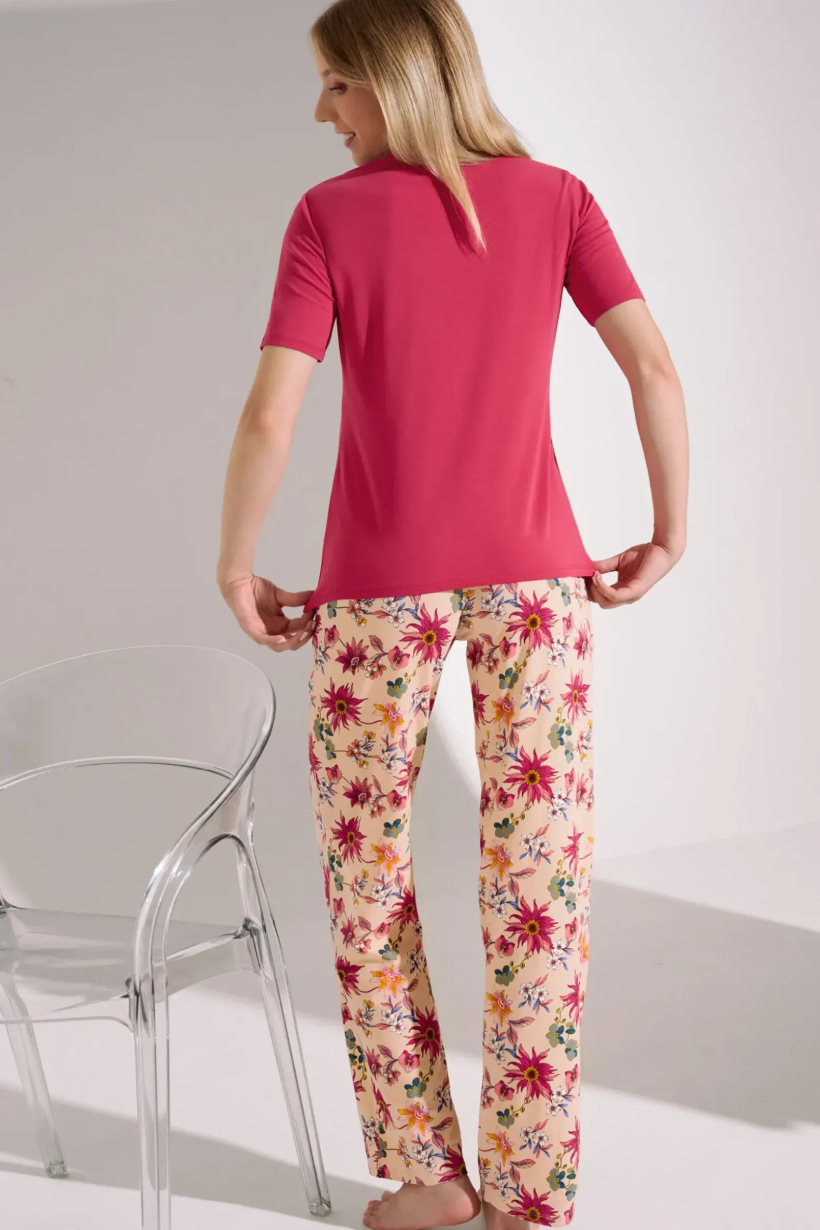 Lisca Pyjama mit Schlafshirt und Hose »Flowers«|Damen Pyjamas