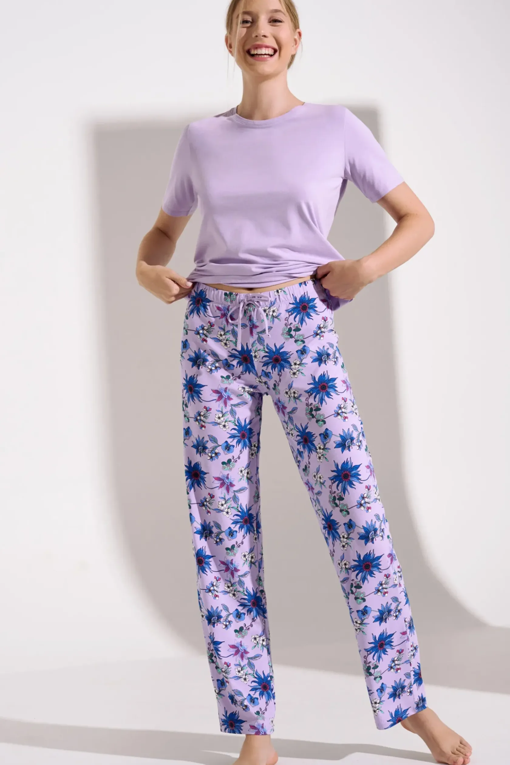 Lisca Pyjama mit Schlafshirt und Hose »Flowers«|Damen Pyjamas