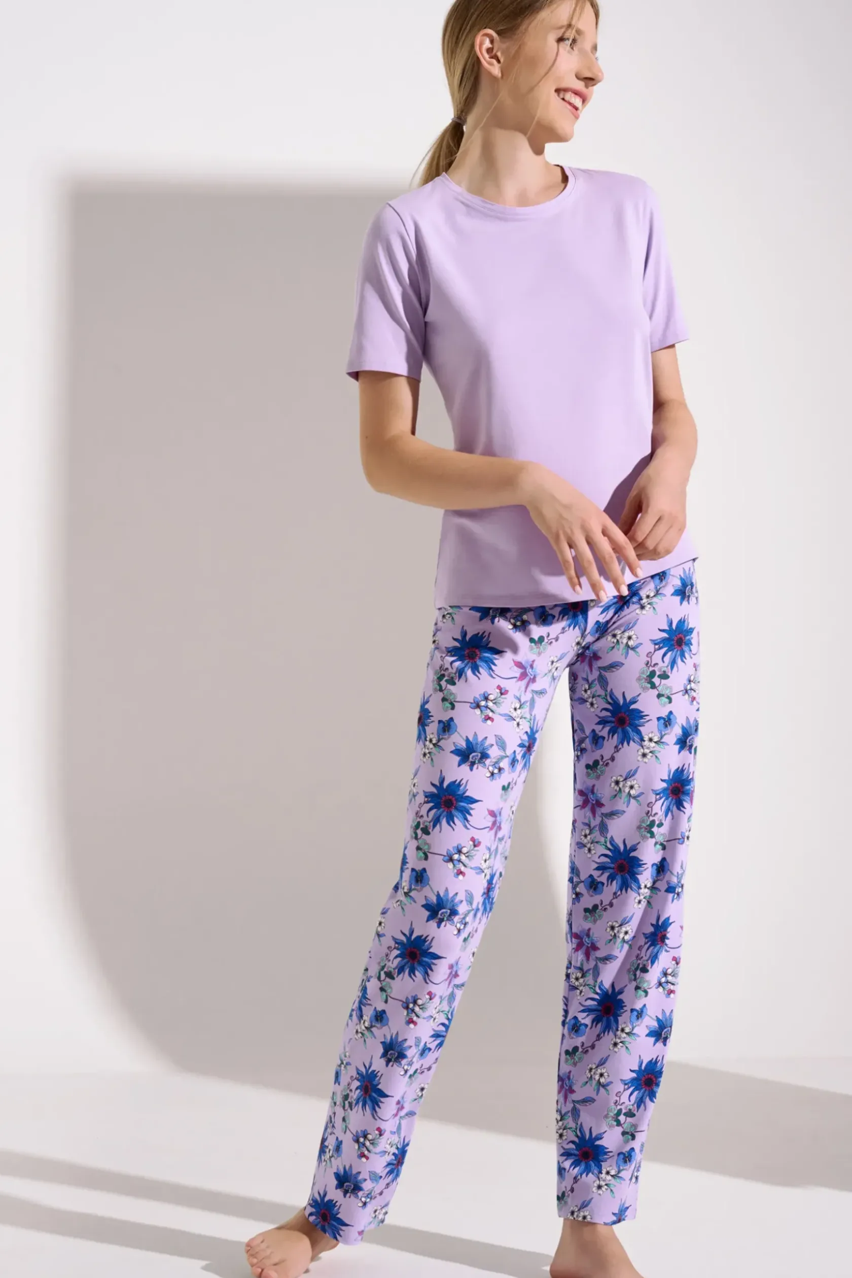 Lisca Pyjama mit Schlafshirt und Hose »Flowers«|Damen Pyjamas